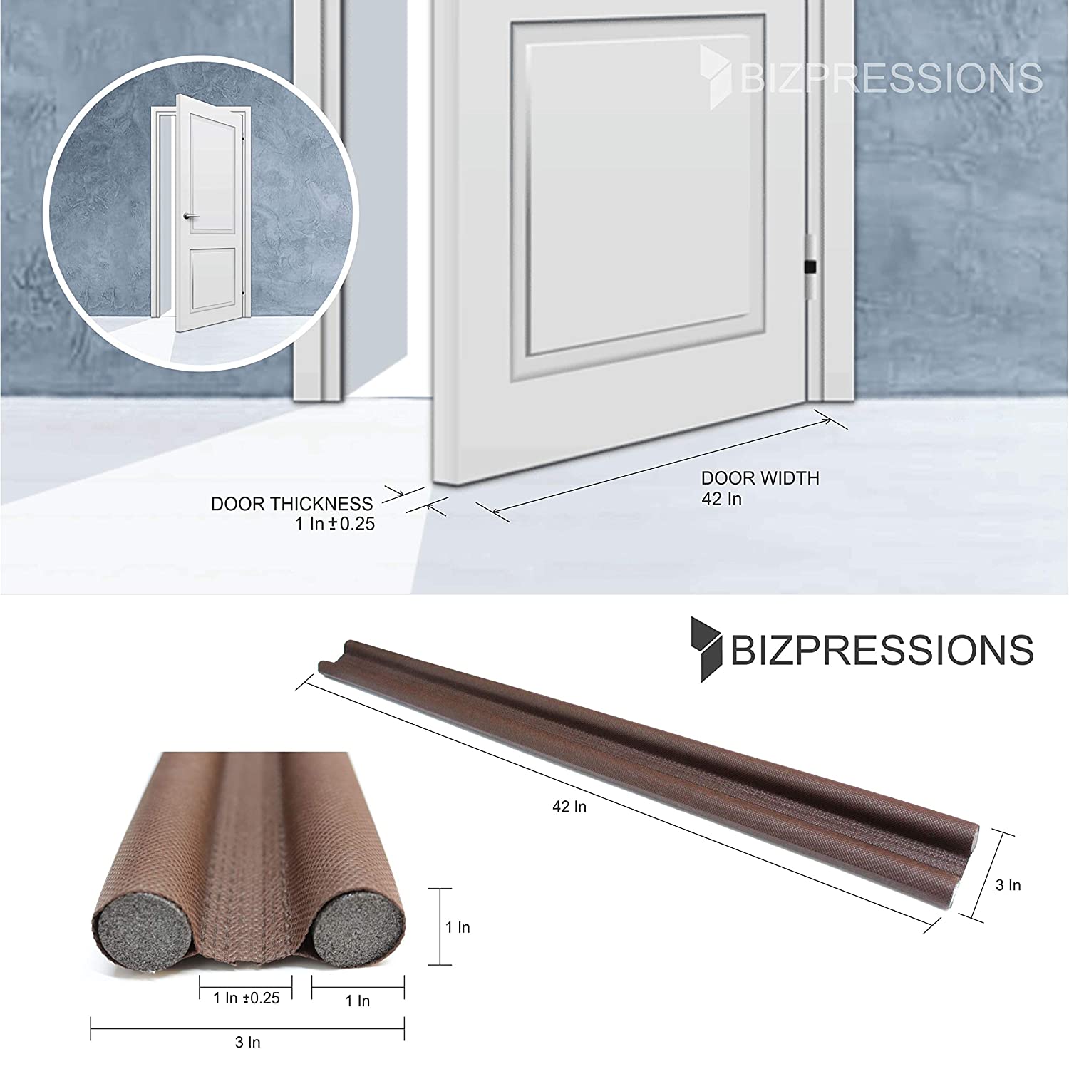 Door Seal, Twin Draught Guard / brown / Up to 42 Inch